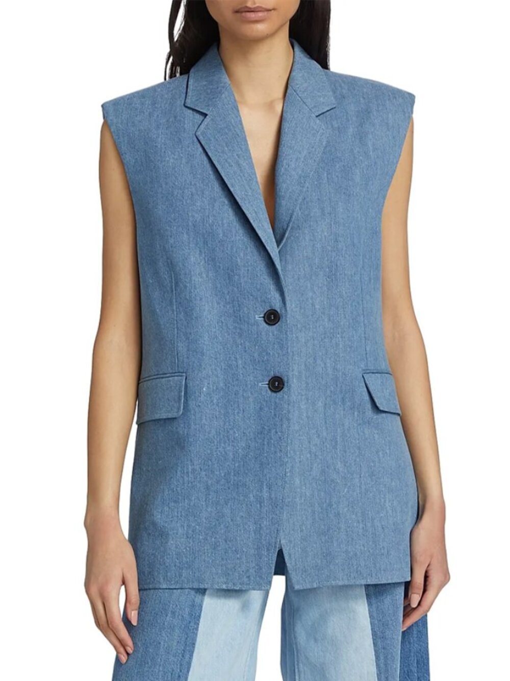FRAME Oversized Blue Chambray Denim Vest Size XS